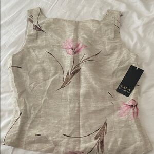 Dana Buchman Beige and Pink Floral Tank Top